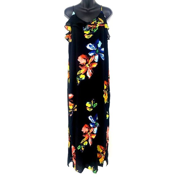 Mossimo Dresses & Skirts - Mossimo Dress Size Medium Black Floral Ruffles Spaghetti Strap Casual Women New